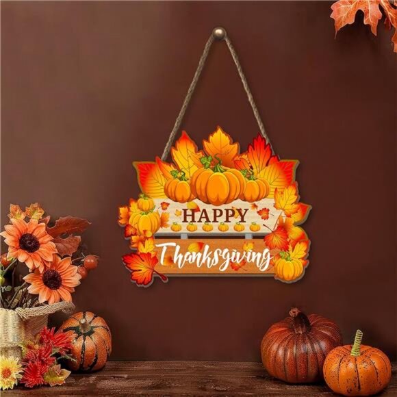 Thanksgiving Pumpkin Door Sign - Rustic Wall Art Plaque for Front Door, Home - Picture 2 of 8